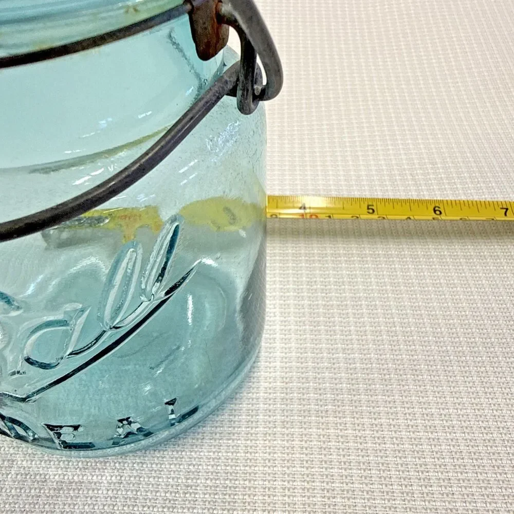 Vintage Ball Ideal Mason Jar Aqua Blue Glass w/ Wire RARE #2 - no lid, not dated